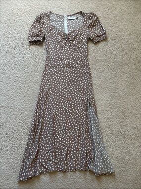 Women's Brown Polka Dot Midi Dress petal and pups